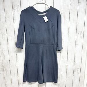 Carven Dress Womens Size Medium Midi V-Neck 3/4 Sleeve Grey Cotton Blend Work‎